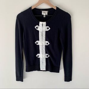 Milly Silk Blend Black & White Button Detail Hook Closure Cardigan, P (X…